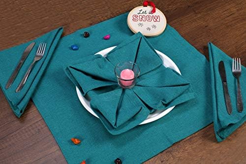 Ramanta Home Teal Cotton Dinner Napkins Set of 12, 18x18 Inch