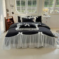 SOUKECHY Girls Lace Bedding,Queen Comforter Cover Set, Chic Ruffled Duvet Cover with Lovely Bow,Princess Style 1 Duvet Cover with 1 Pillowcases, No Comforter-Black,Twin Size