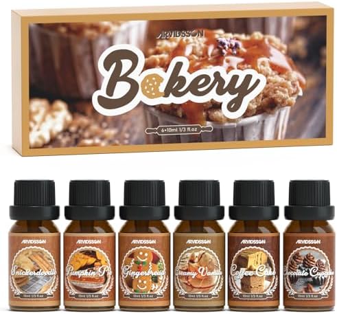 ARVIDSSON Bakery Essential Oils Set, Natural Fragrance Oil for Diffuser, Candle Making - Pumpkin Pie, Snickerdoodle, Gingerbread, Coffee Cake, Creamy Vanilla, Chocolate Cupcake