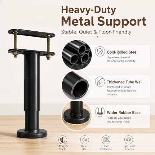 6Pcs Bed Frame Support Leg, Adjustable Height 5.8"-9", Extra Sturdy Steel Bed Frame Support Legs with Wider Rubber Base, More Stable/Quieter, Bed Slat Reinforcement Kit for King/Queen Bed