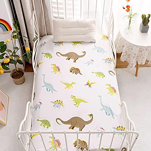 Bedding Fitted Sheet with Deep Pocket,Dino Printed Fabric Bed Sheets,Soft Dino Pattern Sheets for Kids Twin Size Bed (White(Dinosaur), Twin)
