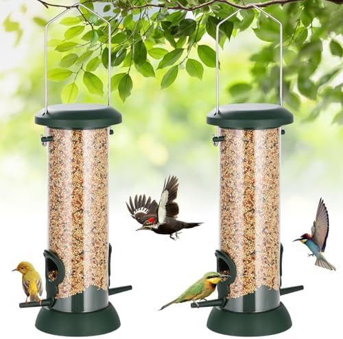 FEED GARDEN Small Tube Bird Feeder 2 Pack, 8.5 Inch Plastic Hanging Feeder