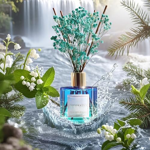 COCORRÍNA Reed Diffuser - Niagara Falls 6.7 Fl.oz Reed Diffuser Set with 8 Sticks & Preserved Baby's Breath, Reed Diffuser for Home Bathroom Shelf Decor