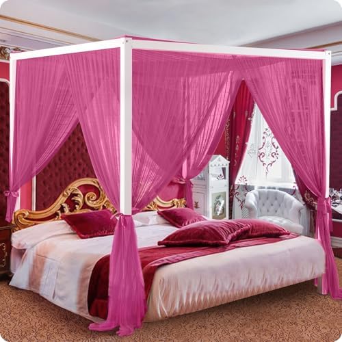 South to East Canopy Bed Curtains for King/Queen Size Bed, Red