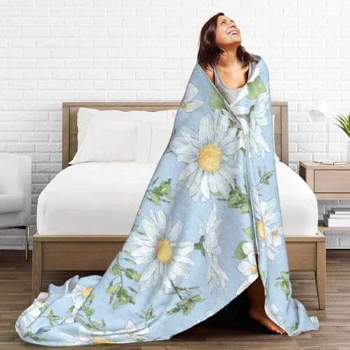 Daisies and Watercolor Wildflowers Fleece Throw Blanket Ultra Soft Cozy Decorative Flannel Blanket for Home Bed Couch Chair Travel 50x40in