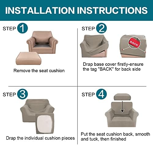 Turquoize 2 Piece Chair Covers Chair Slipcovers for Living Room Armchair Couch Cover Chair Sofa Cover with Individual Cushion Covers Furniture Cover for Chairs Feature Thick Fabric (Chair, Taupe)