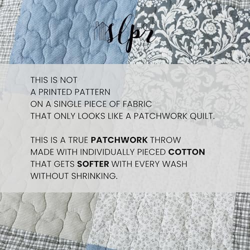 SLPR - Cotton Quilted Throw Blanket, 50" x 60" Blue Patchwork, Sweet Dreams