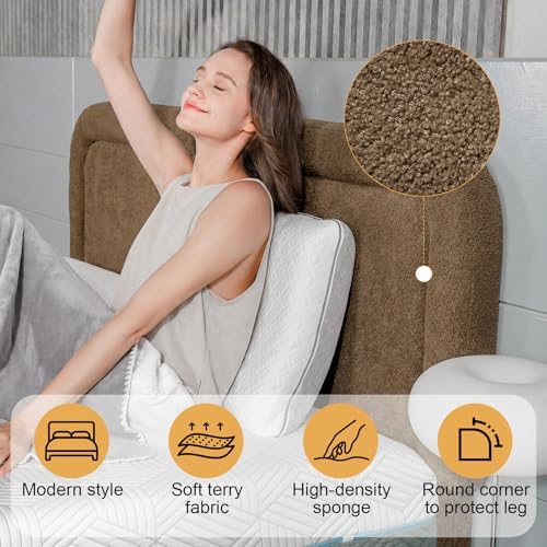 WEUP King Size Boucle Bed Frame, Upholstered Teddy Fabric Bed Frame with Headboard, Soft Rounded Corners, No Box Spring Required, Adjustable Headboard, Easy Assembly, Coffee