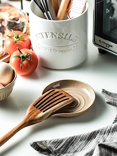 Spoon Holder, Porcelain Cooking Spoon Rest for Stove Top, Large Utensil Rest for Spoons, Ladles, Tongs, Spatula or Kitchen Counter Farmhouse Cooking, Coffee Bar Accessories, 5 Inches (Brown)