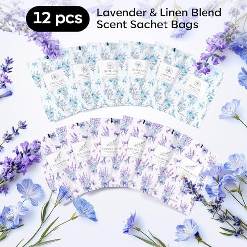 MYARO 20Pcs Lavender Linen Scented Sachets, Closet Deodorizer Car Freshener