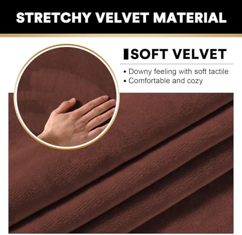 PrinceDeco Velvet Couch Covers for Sofa Soft 4 Pieces Couch Covers for 3 Cushion Couch Sofa Pet Friendly Furniture Protector with Non Slip Elastic Bottom Width Up to 90 Inch (Large, Burnt Brick)