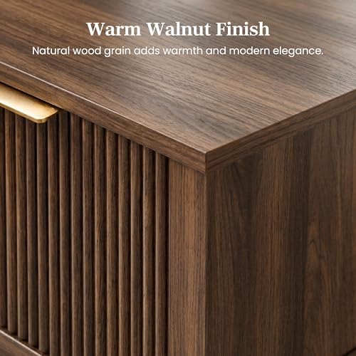 Dark Walnut 15.4" Wide Small Nightstands Set of 2,Drawer Shelf,Fluted