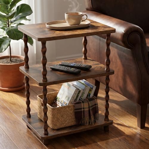 Narrow Side Table, 3-Tier End Table with Storage for Small Spaces