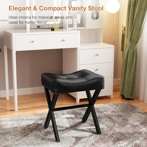 Memobarco 18-Inch Leather Vanity Stool Chair, Black