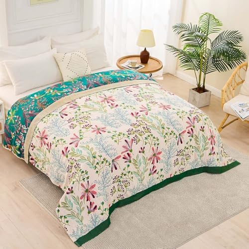XIBLC Boho Throw Blanket for Bed, 100% Cotton Soft Rustic Quilt Fall Blanket, 80" 90" Floral Printed Farmhouse Decor Bed Blankets, All Season Rustic Reversible Bohemian Throw Quilt