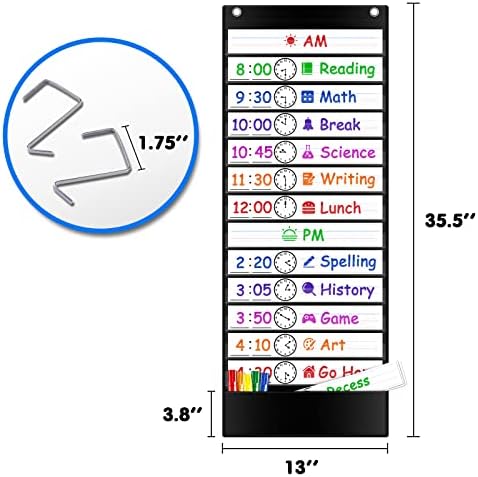Daily Schedule Pocket Chart, Visual Schedule for Kids, Black