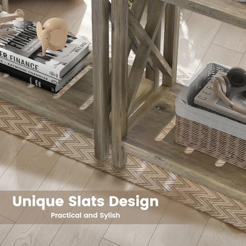 Hadulcet Farmhouse End Tables Living Room Set of 2 - Narrow Side Table with Charging Station, Slim Nightstand for Small Space, Skinny Bedside Table, Sofa Side Table with Storage Shelf, Elegant Gray