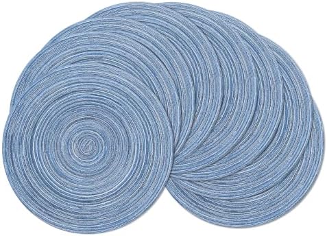 SHACOS Round Braided Placemats Set of 8 Circle Place Mats Cotton Polyester Kitchen Table Mats for Dining Table Wedding Party Decor (Blue Gray, 8)