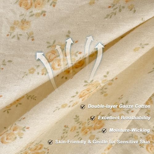Girls Floral Duvet Cover Set Muslin Cotton Twin(68"x86"),Yellow Flower
