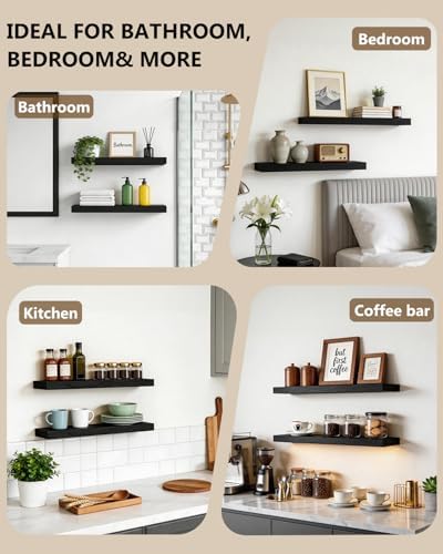 WALI Floating Shelves for Wall, 2 Tier Bathroom Storage Shelf Over Toilet, for Bedroom Bookshelf, Living Room Decor, Kitchen, Nursery, Laundry, Soundbar Floating Shelf Mount Under TV (CS102L), Black
