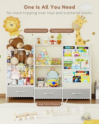 Kids Bookshelf and Toy Storage Organizer - 3-Tier Sling Bookcase, 47.2" W
