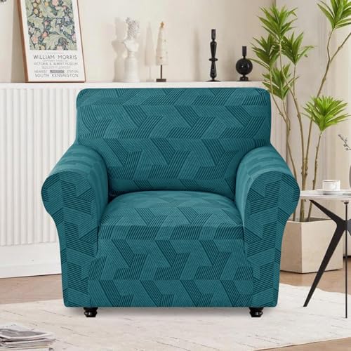 JIVINER Stretch Chair Covers, 1 Piece Couch Covers for Living Room, Non Slip Soft Sofa Covers, Washable Armchair Slipcovers for Dog, Pets Feature Geometrical Jacquard Fabric (Chair, Peacock Blue)
