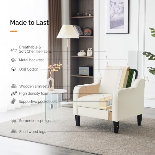 VINGLI Accent Chairs Set of 2, Chenille Upholstered Armchair Living Room