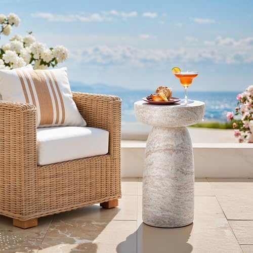 28" Side Table Outdoor, Large Modern Geometric End Table