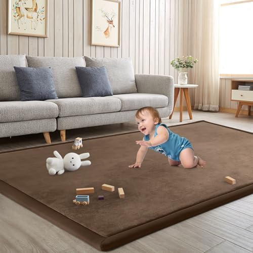 Baby Play Mat for Floor Nursery Rug Muscle Mat Area Rug Playroom Rug 59"x59" Playpen Mat Elastic Foam 1.3" Thick Crawling Mat for Babies,Toddlers, Infants, Kids,Chestnut