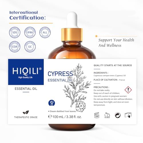 HIQILI Cypress Essential Oil for Diffuser, Humidfier, Skin Care