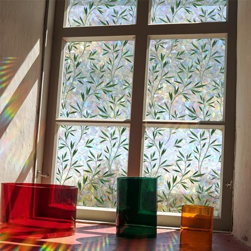 Rainbow Window Privacy Film, Green Vines Static Glass Clings 17.5" x 78.7"