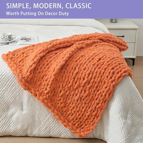 Bigacogo Chunky Knit Throw Blanket for Couch, 40x40 inches, Terracotta