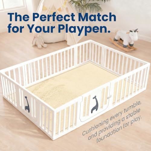 Baby Play Mat for Floor,Large 79"×79" Playpen Mat for Toddler,Infant,Kids,1.3" Thick Non-Slip Nursery Rug,Water Repellent Soft Padded Activity Mats for Tummy Time,Crawling,Playroom(Vanilla)