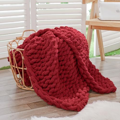 Bigacogo Chunky Knit Throw Blanket for Couch, 40x60 inches, Red