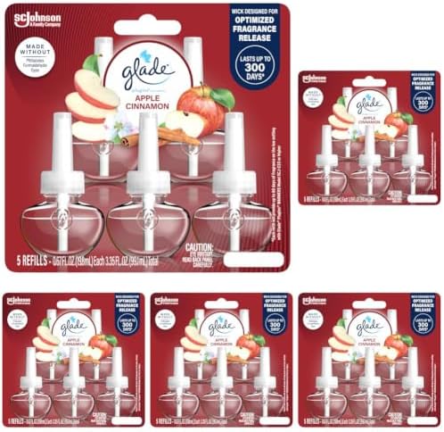 Glade PlugIns Air Freshener Refills, Apple Cinnamon, 3.35 Fl Oz (5 Count) (Pack of 5)