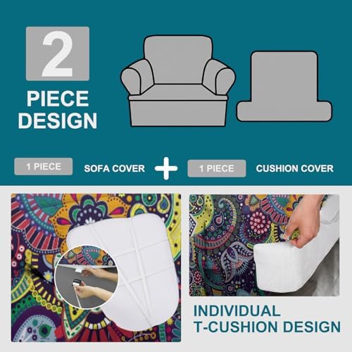 NILUOH 2-Piece T-Cushion Armchair Slipcover, Stretch Chair Cover with Separate Seat Cushion Cover, Soft Washable Furniture Protector for Living Room