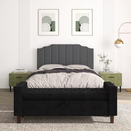 Befurtori Queen Size Headboard Only, Velvet Wall Mount Headboard, Dark Gray