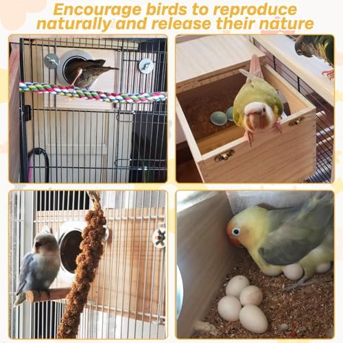 PINVNBY Parakeet Nesting Box Bird House for Cage Wood Mating Breeding Box