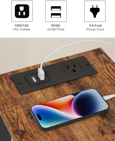 TUTOTAK Narrow Side Table, 2-Tier Small End Table with Charging Station