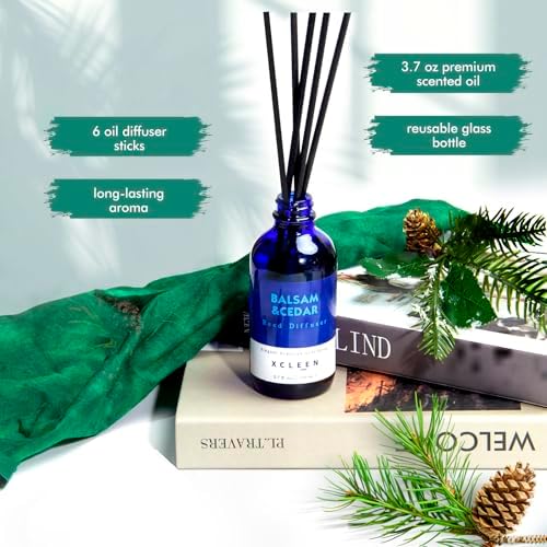 Xcleen Reed Diffusers for Home, Balsam & Cedar Diffuser with Sticks, 3.7 Oz Scented Fragrance Oil Diffuser for Bedroom, Bathroom Decor