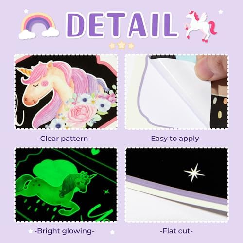 Glow in The Dark Stars Unicorn Wall Decals, Glowing Motivational Wall Art Inspirational Sticker, Peel and Stick Ceiling Decal for Girl's Room