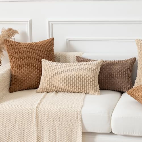 Kevin Textile Soft Corduroy 22x22 Inch Pillow Covers 2 Pack, Khaki