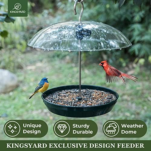 Kingsyard Platform Bird Feeder with Adjustable Dome for Outdoors Hanging