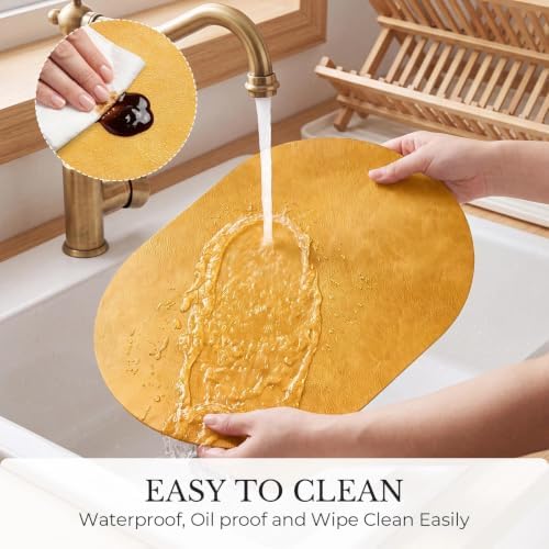 MOSAYT Vinyl Faux Leather Oval Placemats, Set of 4, Yellow