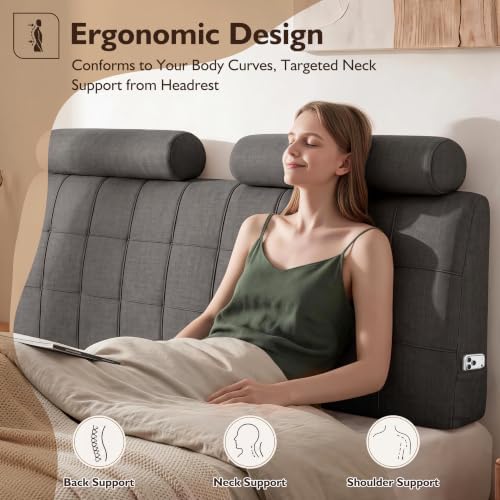 Full Headboard with 2 Headrests, Memory Foam Upholstered Headboard