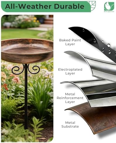 10" Small Metal Bird Bath with Stake, Outdoor Birdbath for Garden