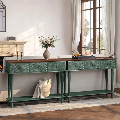 Vintage Console Table with 3 Embossed Floral Drawers for Entryway