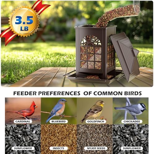 Birdream 2 Pack Bird Feeders for Outdoor Hanging, Assembly Required, 1-Min Easy Setup, Classic Courtyard Design, Attracting Cardinals Chickadees Goldfinches & Sparrows - Brown