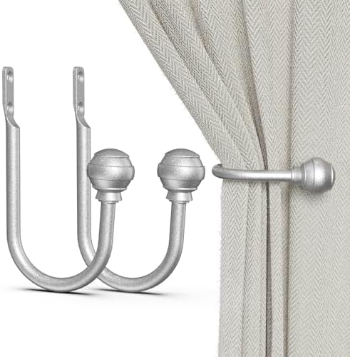 Hion Curtain Holdbacks Silver 2pcs, Curtain Tiebacks Wall Mounted Hooks