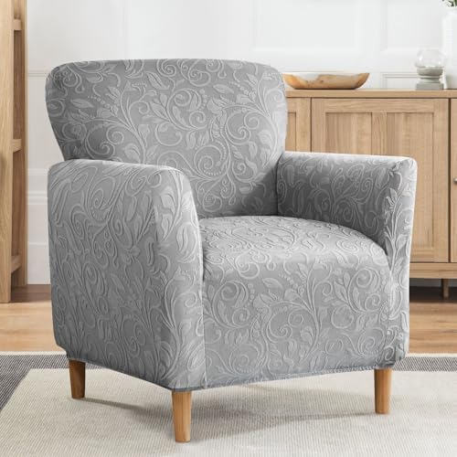 Stretch Modern Banquet Armchair Slipcover 1-Piece Accent Chair Covers with Arms Soft Chair Slipcovers for Living Room Armchair Furniture Protector Office Reception Reading Sofa (Light Gray)
